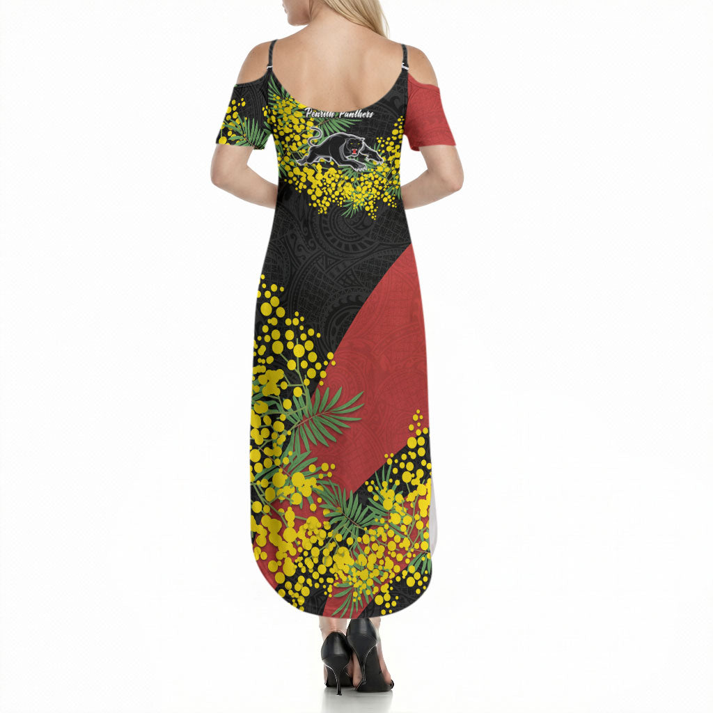Penrith Panthers Summer Maxi Dress Golden Wattle Floral Polynesian - Australian Flower - Rugby Mascot
