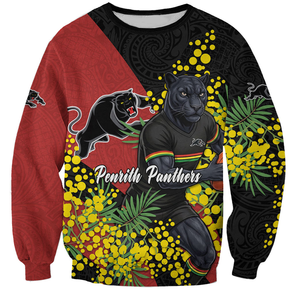 Penrith Panthers Sweatshirt Golden Wattle Floral Polynesian - Australian Flower - Rugby Mascot