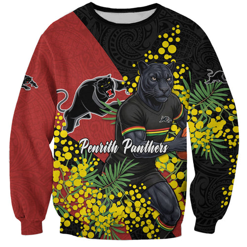 Penrith Panthers Sweatshirt Golden Wattle Floral Polynesian - Australian Flower - Rugby Mascot