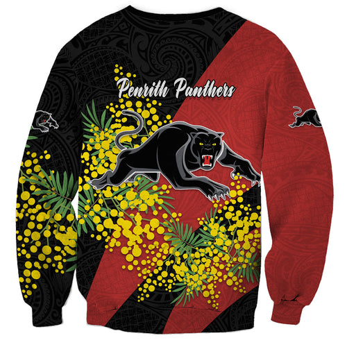 Penrith Panthers Sweatshirt Golden Wattle Floral Polynesian - Australian Flower - Rugby Mascot