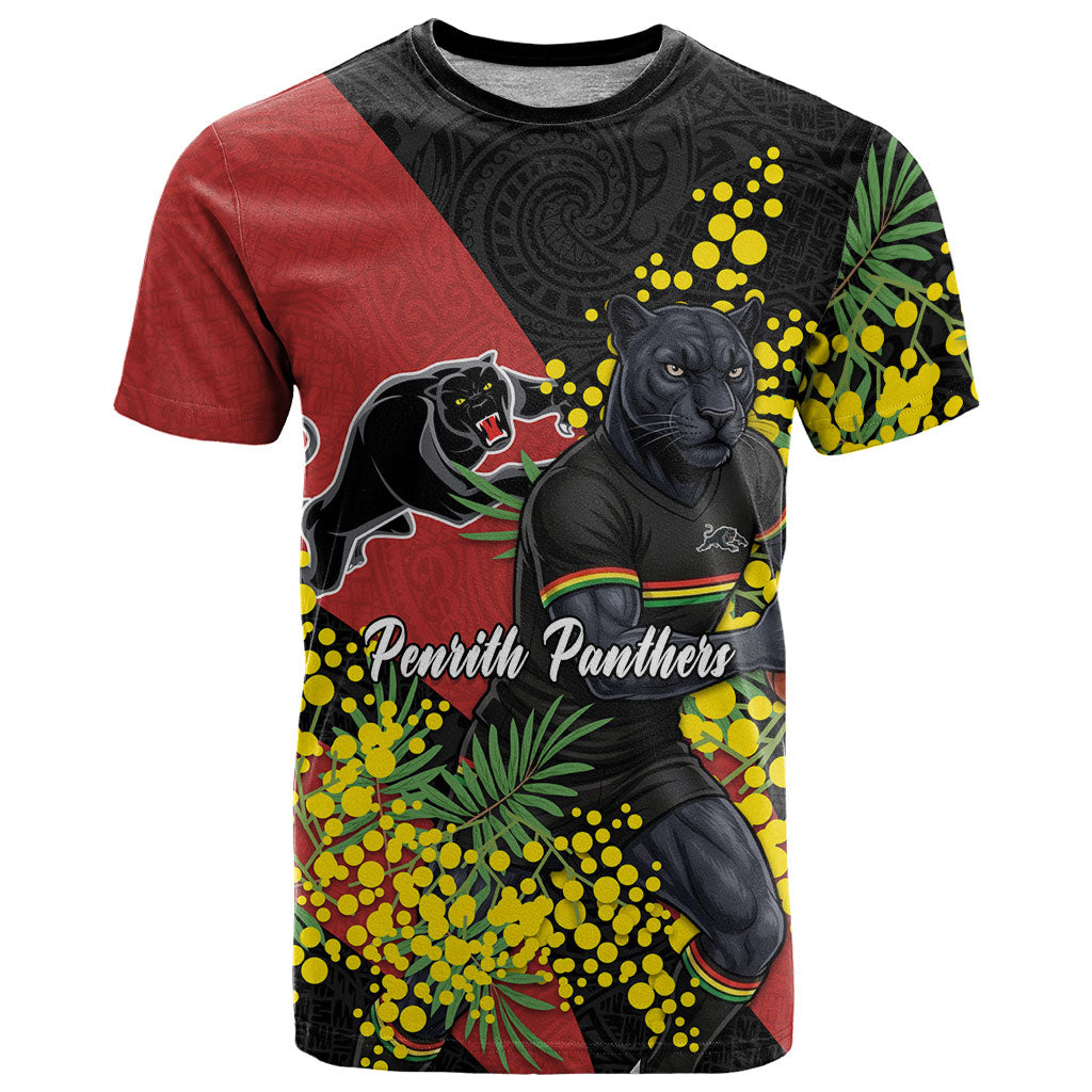 Penrith Panthers T Shirt Golden Wattle Floral Polynesian - Australian Flower - Rugby Mascot