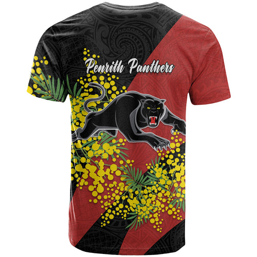 Penrith Panthers T Shirt Golden Wattle Floral Polynesian - Australian Flower - Rugby Mascot