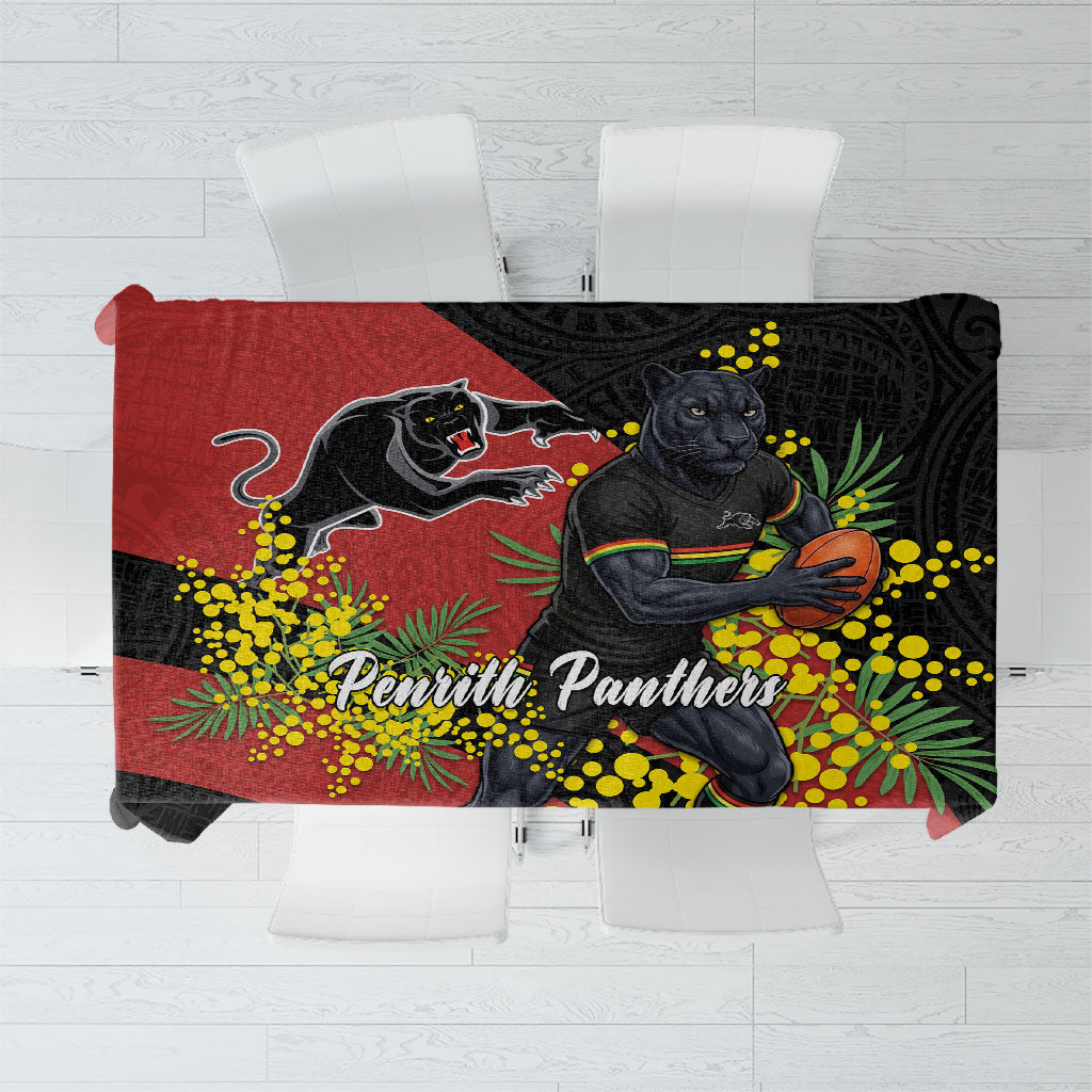 Penrith Panthers Tablecloth Golden Wattle Floral Polynesian - Australian Flower - Rugby Mascot