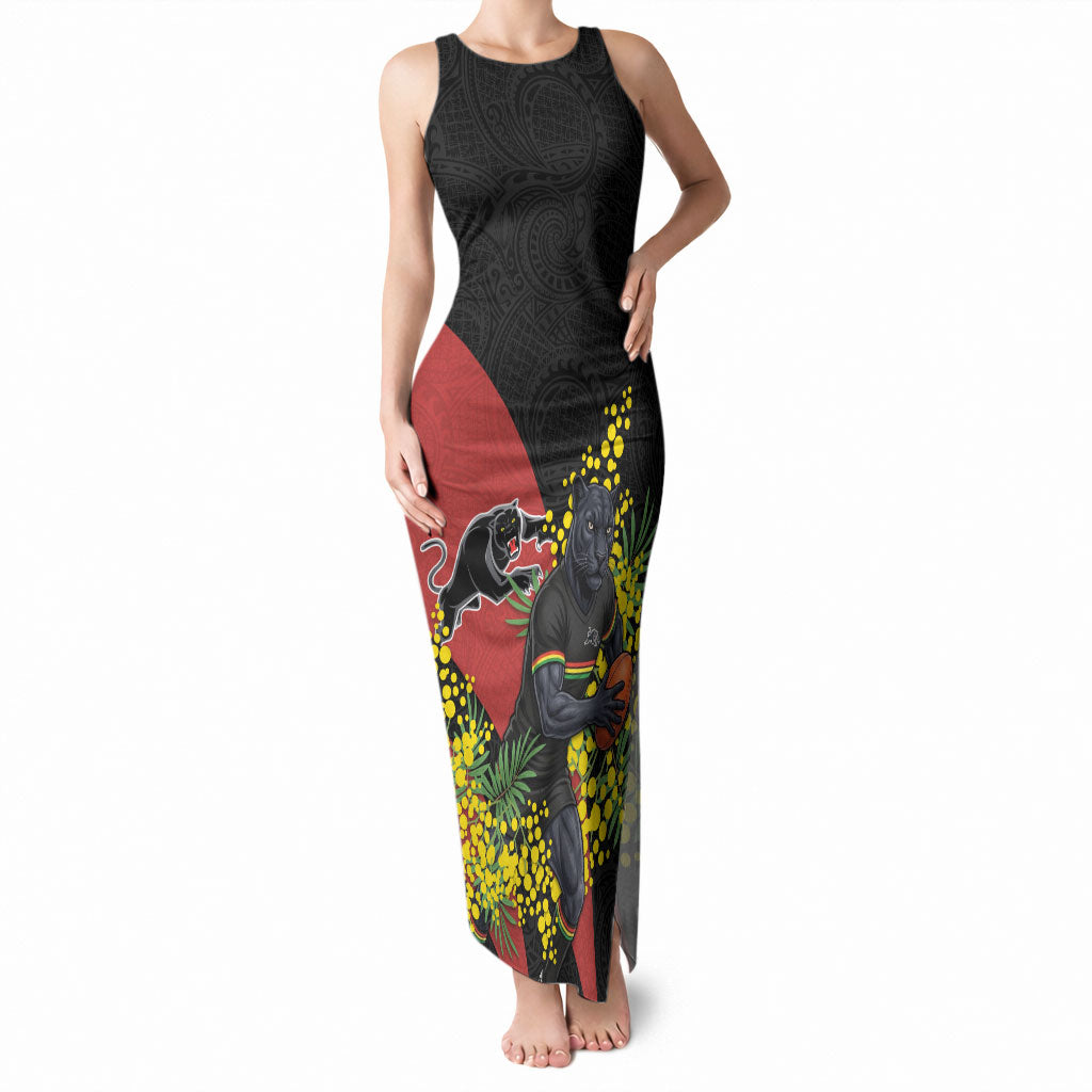 Penrith Panthers Tank Maxi Dress Golden Wattle Floral Polynesian - Australian Flower - Rugby Mascot