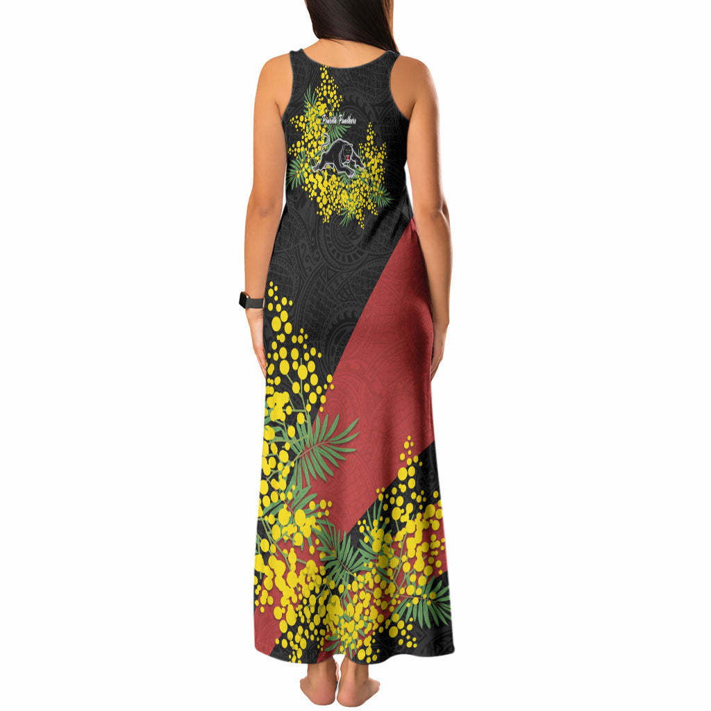Penrith Panthers Tank Maxi Dress Golden Wattle Floral Polynesian - Australian Flower - Rugby Mascot