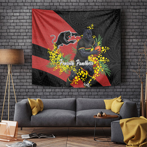 Penrith Panthers Tapestry Golden Wattle Floral Polynesian - Australian Flower - Rugby Mascot