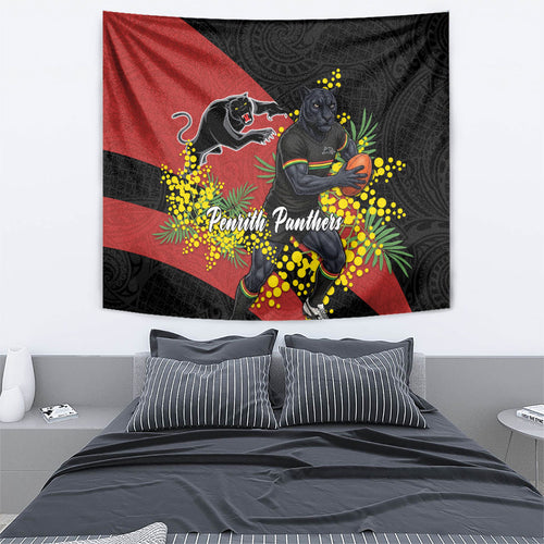 Penrith Panthers Tapestry Golden Wattle Floral Polynesian - Australian Flower - Rugby Mascot