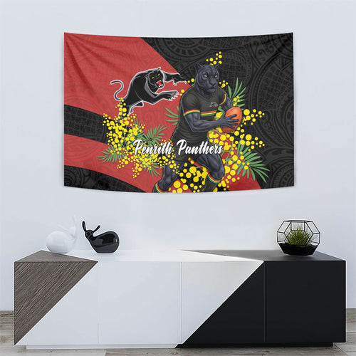 Penrith Panthers Tapestry Golden Wattle Floral Polynesian - Australian Flower - Rugby Mascot