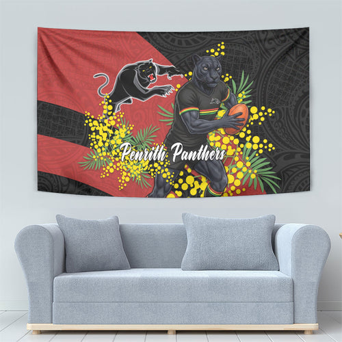 Penrith Panthers Tapestry Golden Wattle Floral Polynesian - Australian Flower - Rugby Mascot