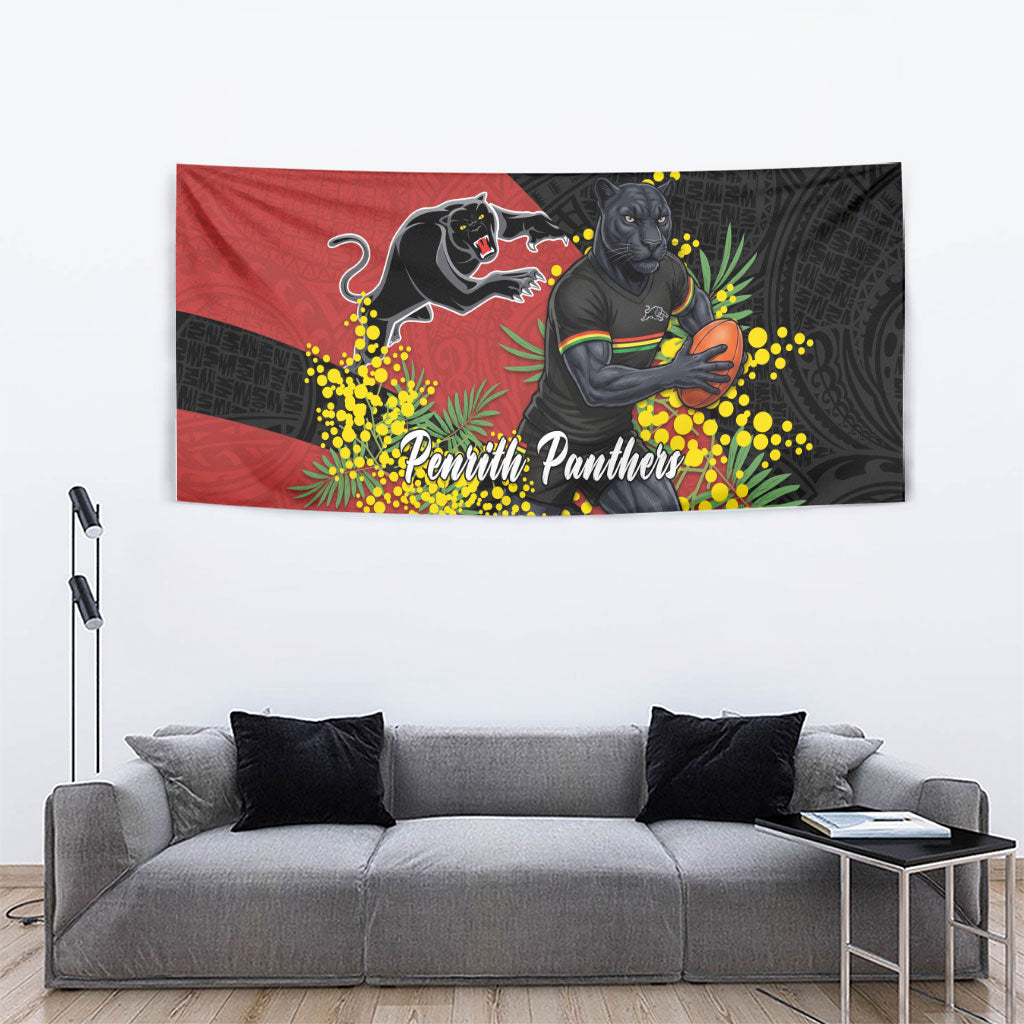 Penrith Panthers Tapestry Golden Wattle Floral Polynesian - Australian Flower - Rugby Mascot