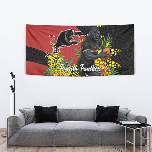 Penrith Panthers Tapestry Golden Wattle Floral Polynesian - Australian Flower - Rugby Mascot