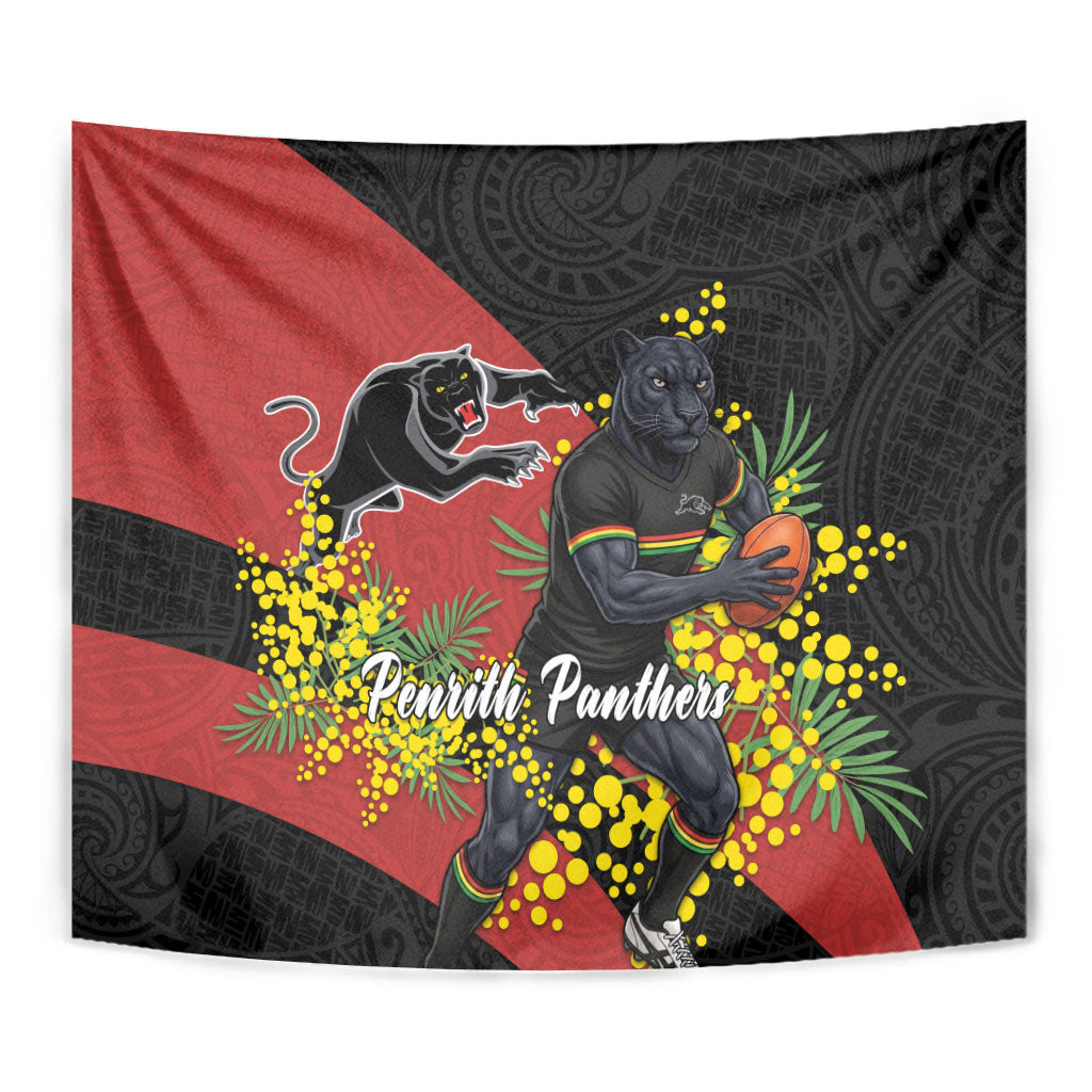 Penrith Panthers Tapestry Golden Wattle Floral Polynesian - Australian Flower - Rugby Mascot