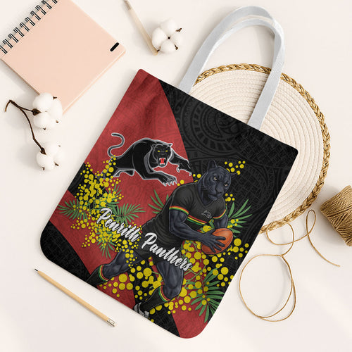 Penrith Panthers Tote Bag Golden Wattle Floral Polynesian - Australian Flower - Rugby Mascot