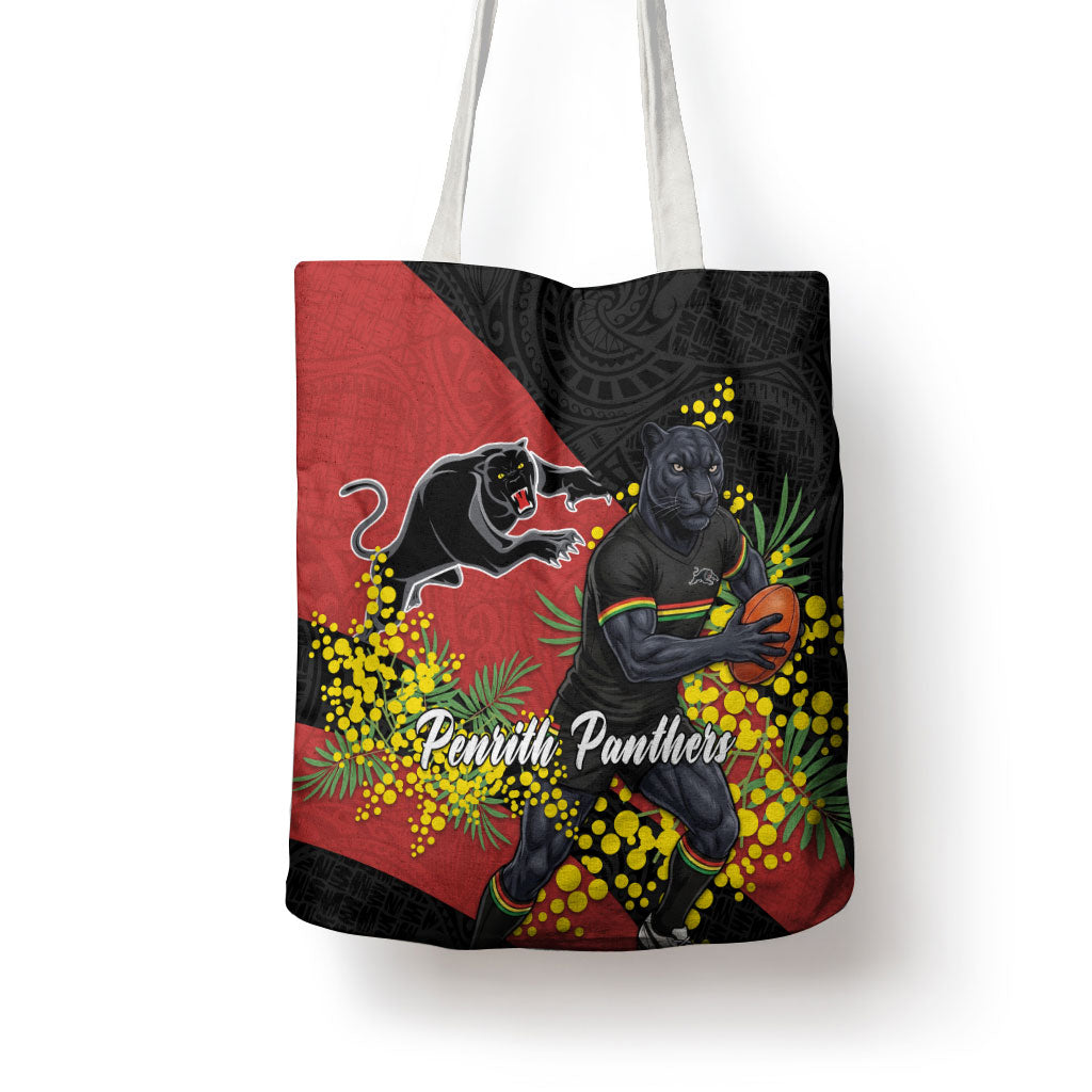 Penrith Panthers Tote Bag Golden Wattle Floral Polynesian - Australian Flower - Rugby Mascot