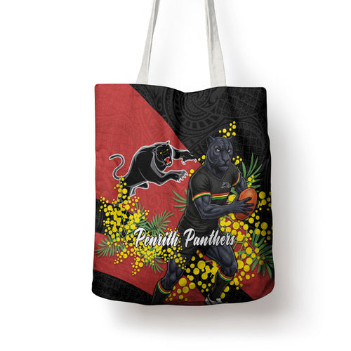 Penrith Panthers Tote Bag Golden Wattle Floral Polynesian - Australian Flower - Rugby Mascot