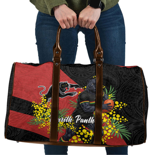 Penrith Panthers Travel Bag Golden Wattle Floral Polynesian - Australian Flower - Rugby Mascot