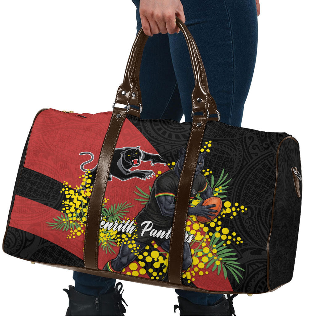Penrith Panthers Travel Bag Golden Wattle Floral Polynesian - Australian Flower - Rugby Mascot