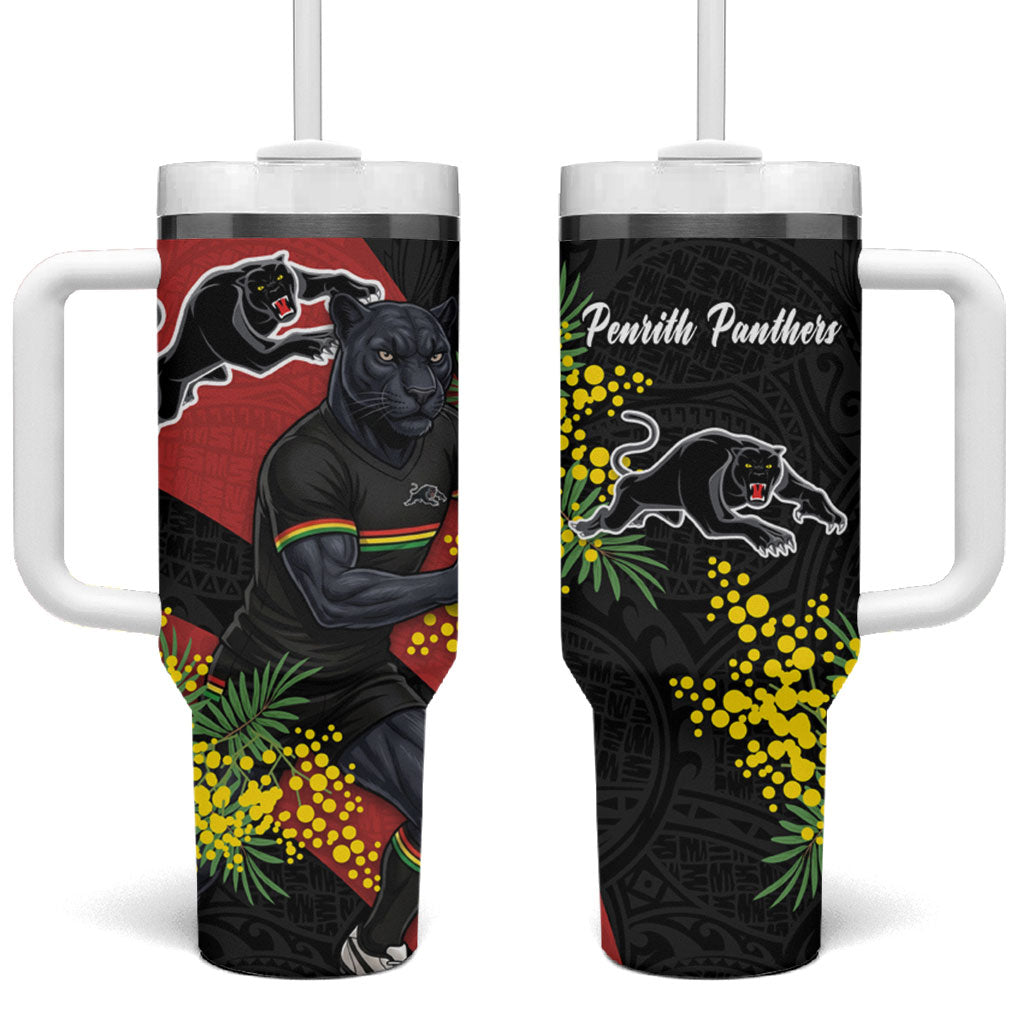 Penrith Panthers Tumbler With Handle Golden Wattle Floral Polynesian - Australian Flower - Rugby Mascot