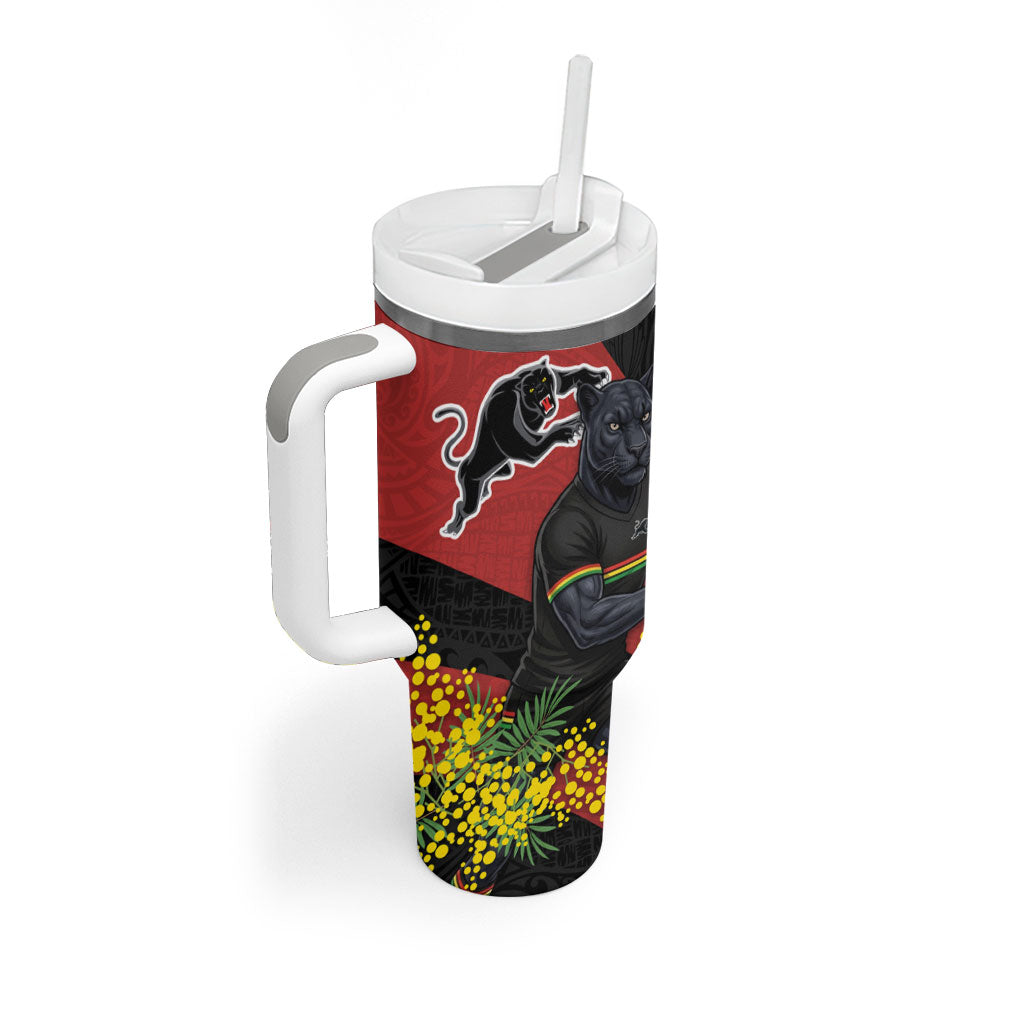 Penrith Panthers Tumbler With Handle Golden Wattle Floral Polynesian - Australian Flower - Rugby Mascot