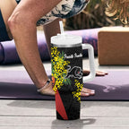 Penrith Panthers Tumbler With Handle Golden Wattle Floral Polynesian - Australian Flower - Rugby Mascot