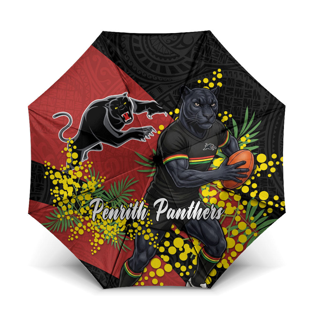 Penrith Panthers Umbrella Golden Wattle Floral Polynesian - Australian Flower - Rugby Mascot