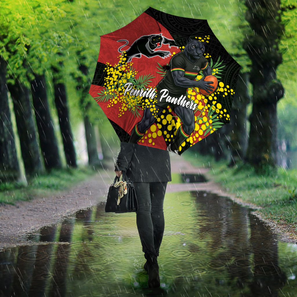 Penrith Panthers Umbrella Golden Wattle Floral Polynesian - Australian Flower - Rugby Mascot