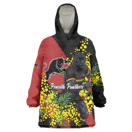 Penrith Panthers Wearable Blanket Hoodie Golden Wattle Floral Polynesian - Australian Flower - Rugby Mascot