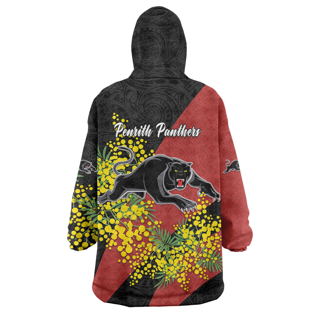 Penrith Panthers Wearable Blanket Hoodie Golden Wattle Floral Polynesian - Australian Flower - Rugby Mascot