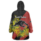 Penrith Panthers Wearable Blanket Hoodie Golden Wattle Floral Polynesian - Australian Flower - Rugby Mascot