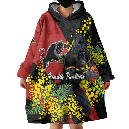 Penrith Panthers Wearable Blanket Hoodie Golden Wattle Floral Polynesian - Australian Flower - Rugby Mascot