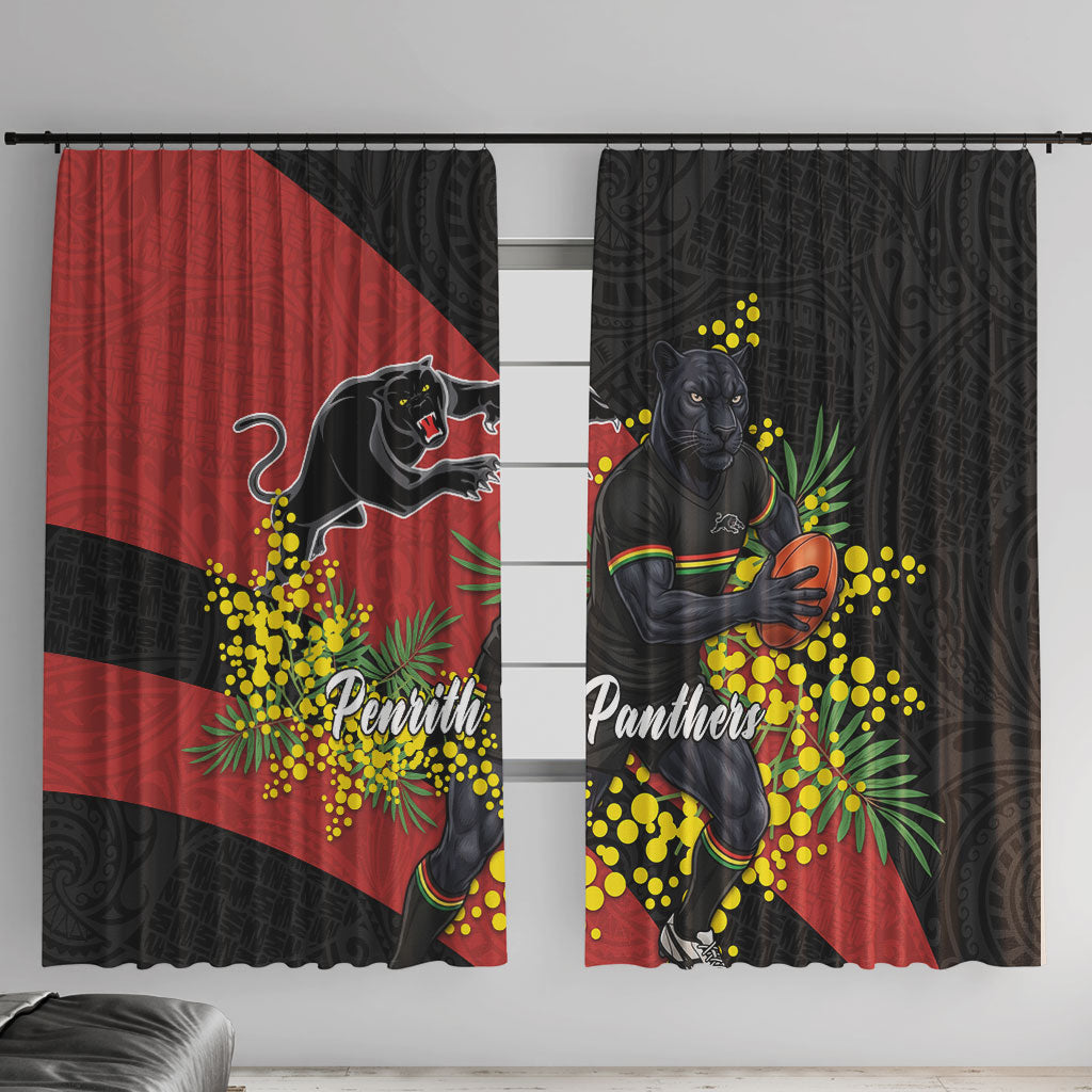 Penrith Panthers Window Curtain Golden Wattle Floral Polynesian - Australian Flower - Rugby Mascot