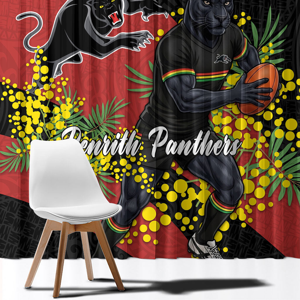 Penrith Panthers Window Curtain Golden Wattle Floral Polynesian - Australian Flower - Rugby Mascot