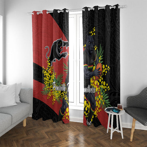 Penrith Panthers Window Curtain Golden Wattle Floral Polynesian - Australian Flower - Rugby Mascot