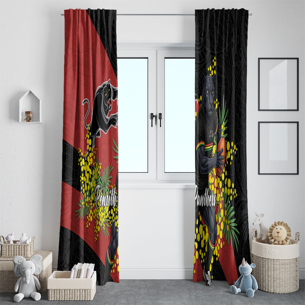 Penrith Panthers Window Curtain Golden Wattle Floral Polynesian - Australian Flower - Rugby Mascot