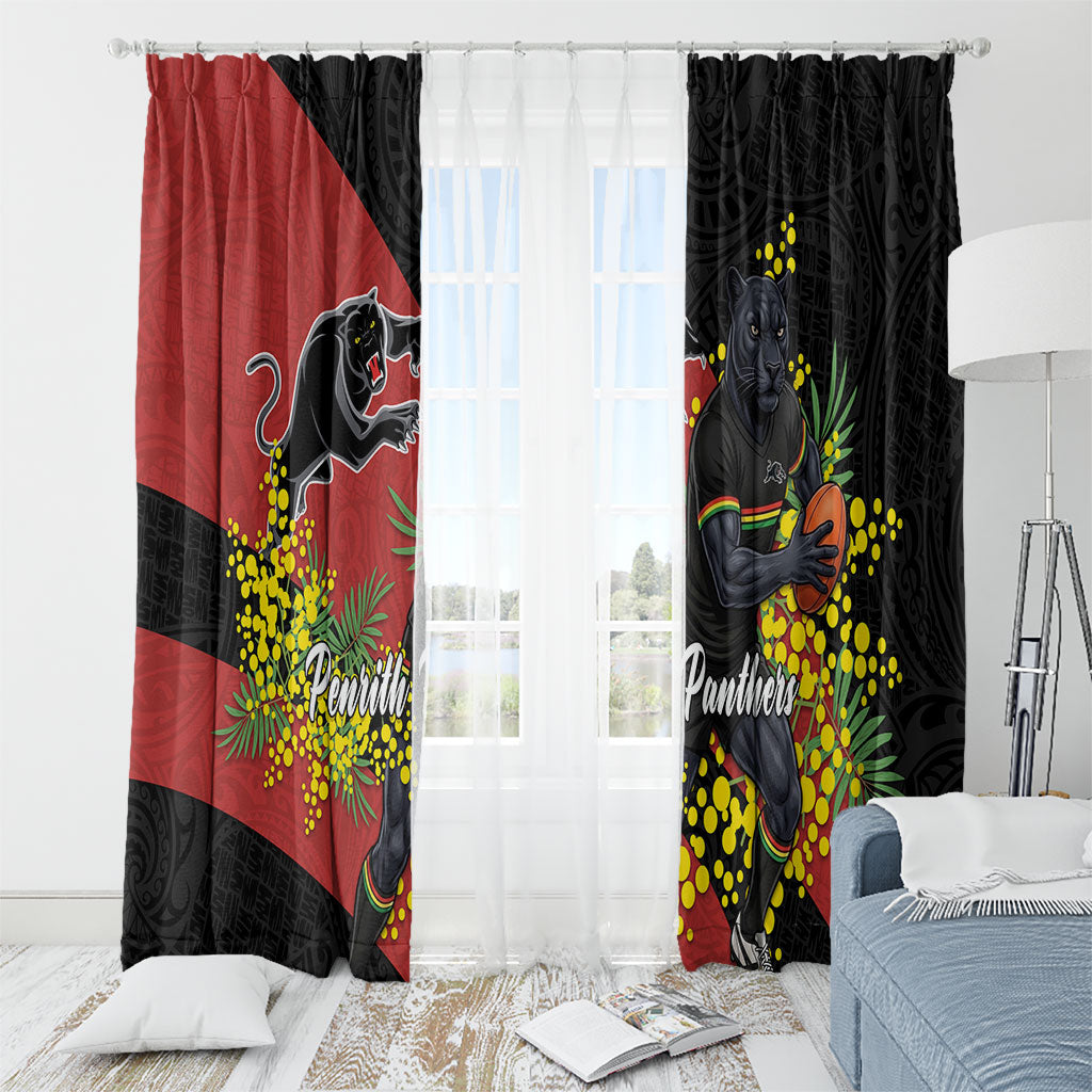 Penrith Panthers Window Curtain Golden Wattle Floral Polynesian - Australian Flower - Rugby Mascot