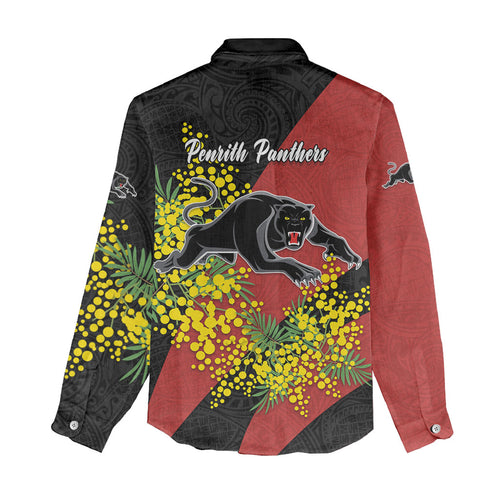 Penrith Panthers Women Casual Shirt Golden Wattle Floral Polynesian - Australian Flower - Rugby Mascot