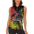 Penrith Panthers Women Sleeveless Polo Shirt Golden Wattle Floral Polynesian - Australian Flower - Rugby Mascot