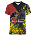 Penrith Panthers Women V-Neck T-Shirt Golden Wattle Floral Polynesian - Australian Flower - Rugby Mascot