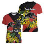 Penrith Panthers Women V-Neck T-Shirt Golden Wattle Floral Polynesian - Australian Flower - Rugby Mascot