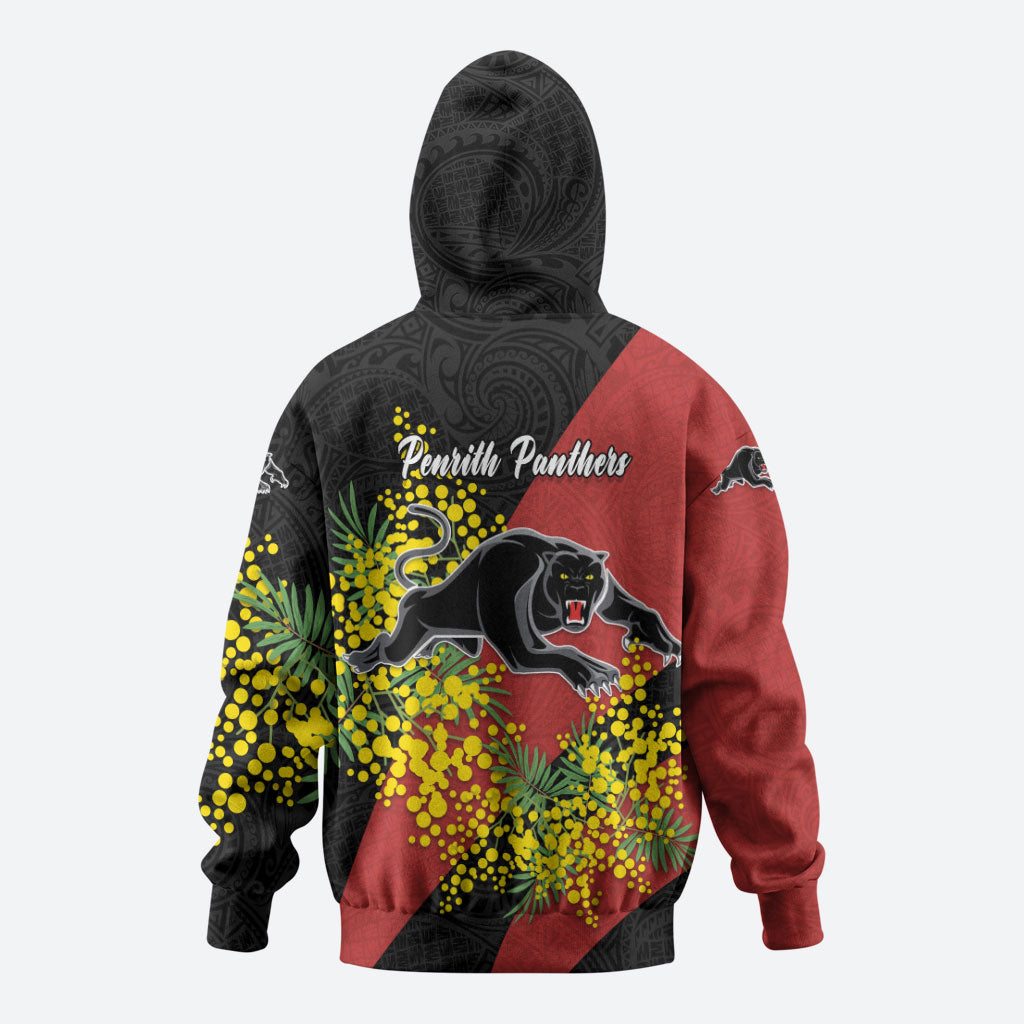 Penrith Panthers Zip Hoodie Golden Wattle Floral Polynesian - Australian Flower - Rugby Mascot