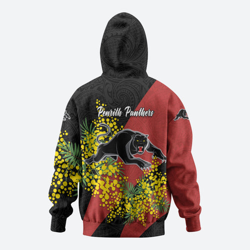 Penrith Panthers Zip Hoodie Golden Wattle Floral Polynesian - Australian Flower - Rugby Mascot