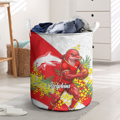 Dolphins Laundry Basket Golden Wattle Floral Polynesian - Australian Flower - Rugby Mascot