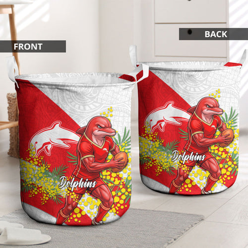 Dolphins Laundry Basket Golden Wattle Floral Polynesian - Australian Flower - Rugby Mascot