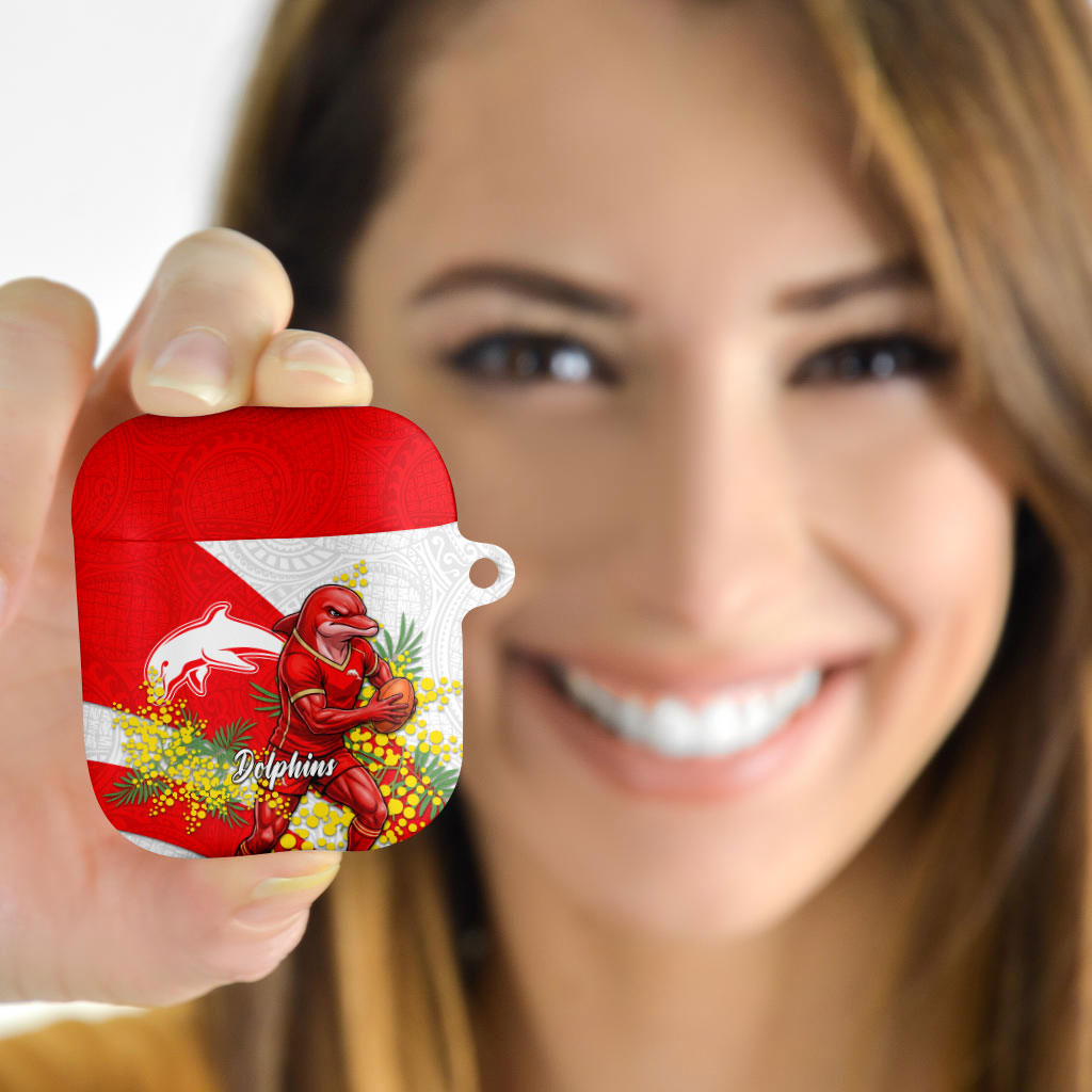 Dolphins AirPods Case Golden Wattle Floral Polynesian - Australian Flower - Rugby Mascot