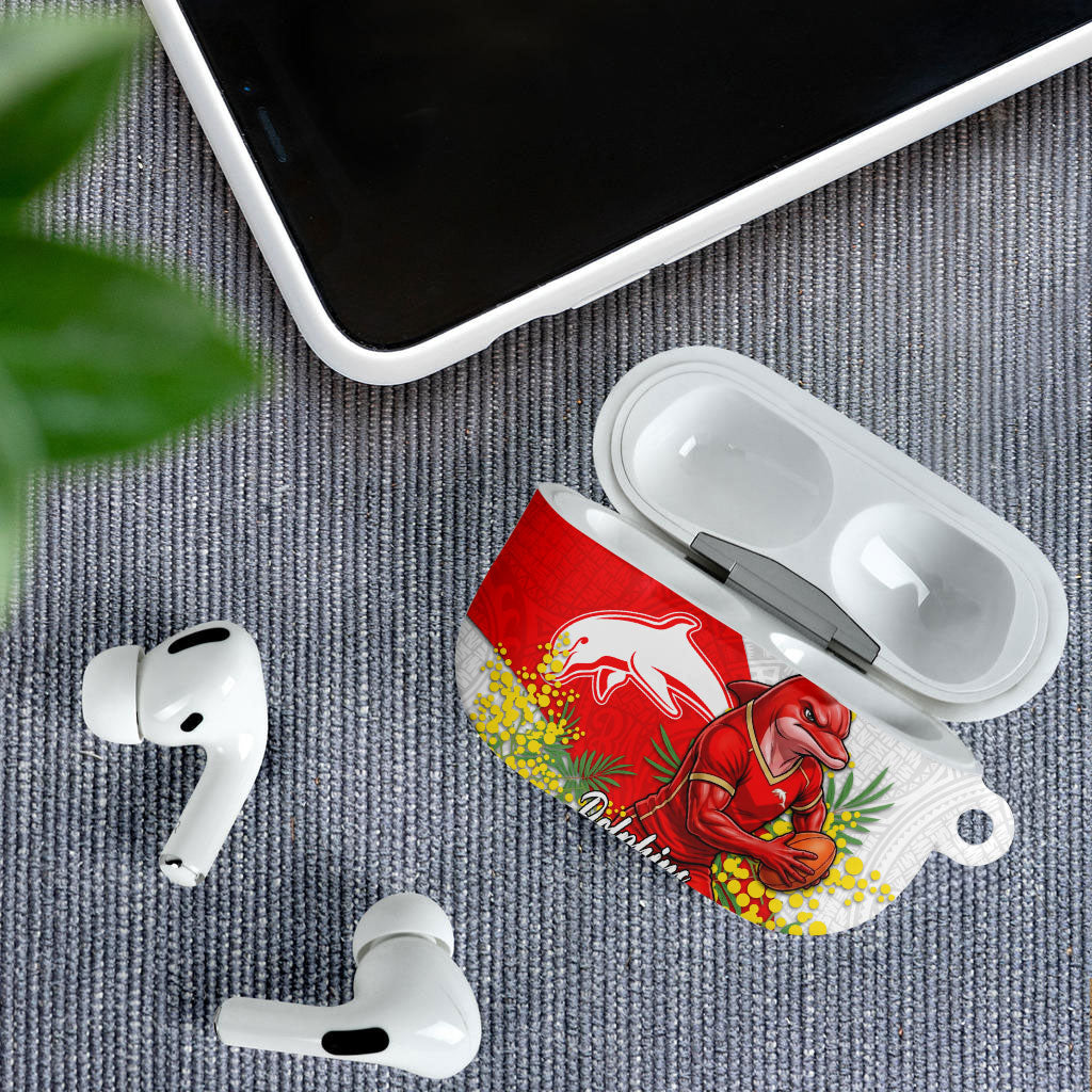 Dolphins AirPods Case Golden Wattle Floral Polynesian - Australian Flower - Rugby Mascot