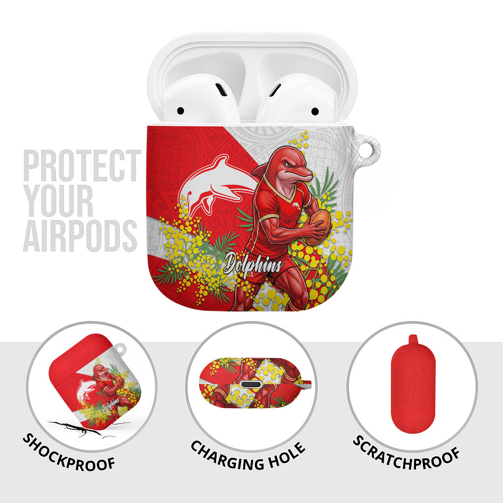Dolphins AirPods Case Golden Wattle Floral Polynesian - Australian Flower - Rugby Mascot