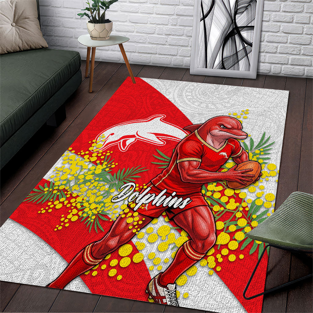 Dolphins Area Rug Golden Wattle Floral Polynesian - Australian Flower - Rugby Mascot