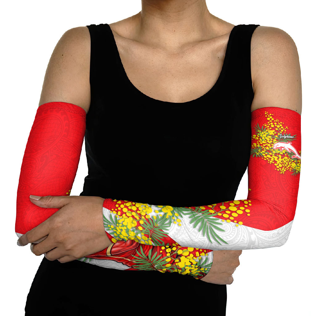 Dolphins Arm Sleeves Golden Wattle Floral Polynesian - Australian Flower - Rugby Mascot