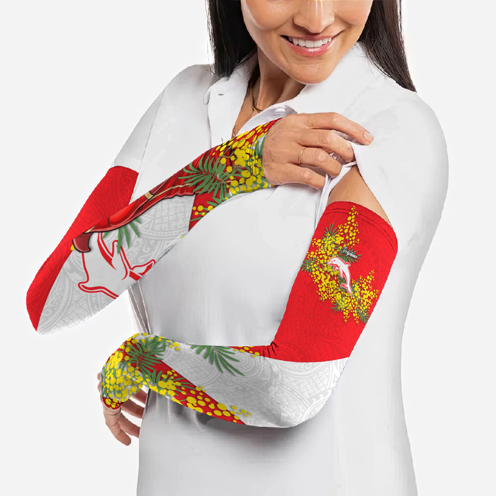 Dolphins Arm Sleeves Golden Wattle Floral Polynesian - Australian Flower - Rugby Mascot