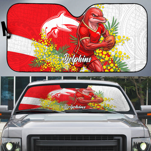 Dolphins Auto Sun Shade Golden Wattle Floral Polynesian - Australian Flower - Rugby Mascot